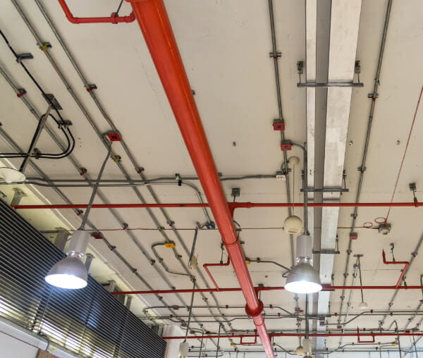 ceiling structure with pipes